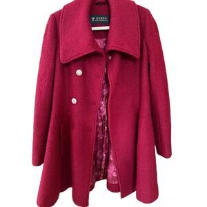 Guess Red Wool Blend Coat Women's Medium Fit & Flare Pea Coat Chic Boho Y2K